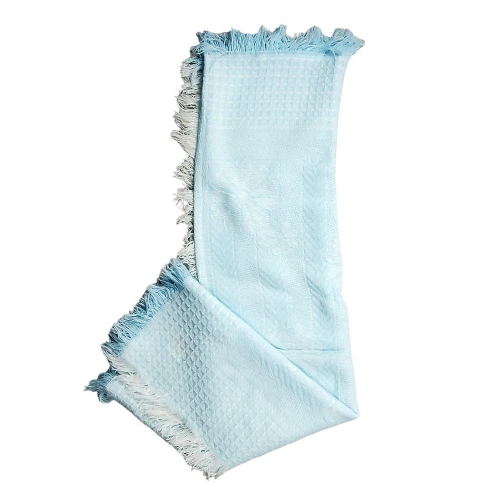 Vintage Blanket Waffle Weave Blue Fringe Baby Japan 100% Acrylic Specialty Kids